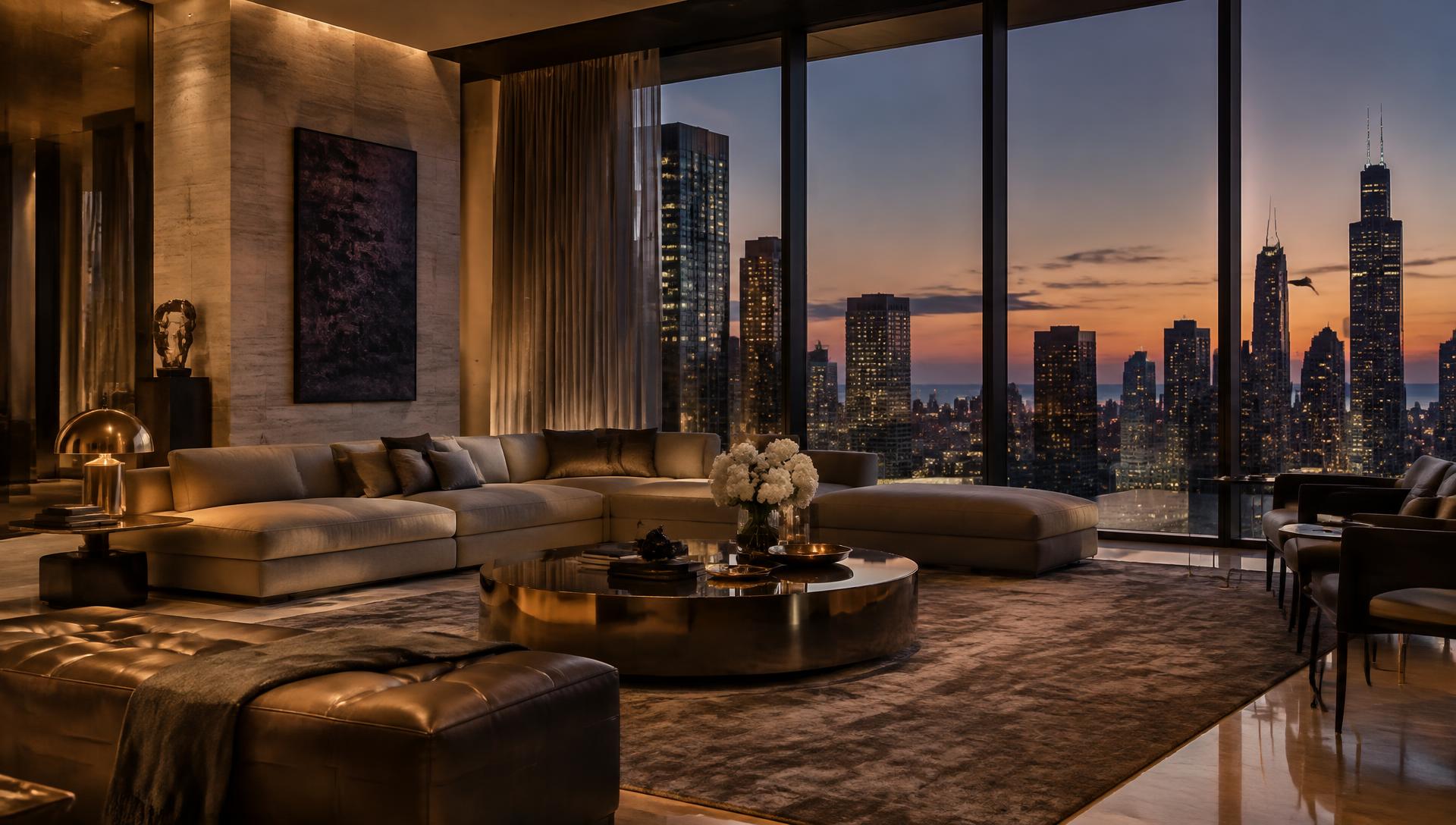 Penthouse living room at dusk